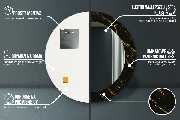 Round decorative mirror Black marble