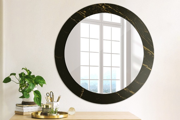 Round decorative mirror Black marble