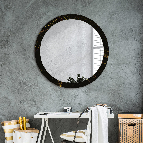 Round decorative mirror Black marble