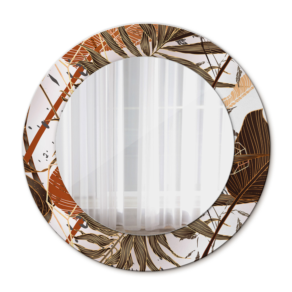 Round mirror frame with print Palm leaves