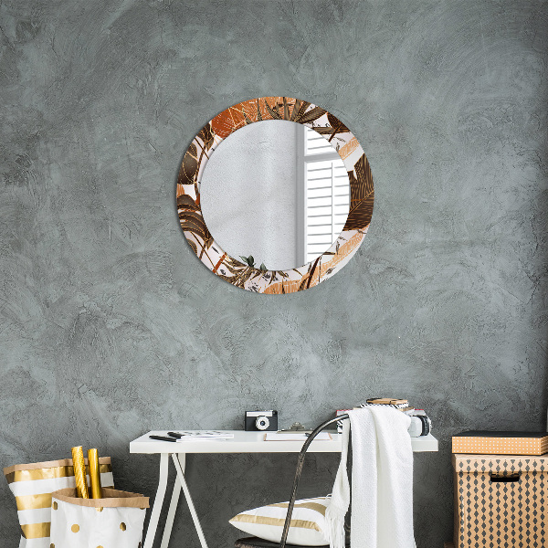 Round mirror frame with print Palm leaves