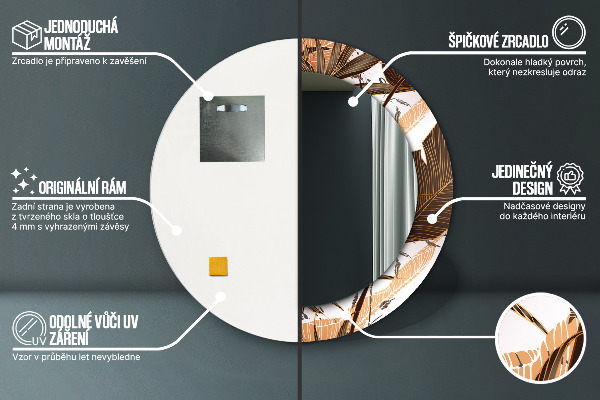 Round mirror frame with print Palm leaves