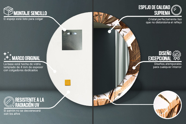 Round mirror frame with print Palm leaves