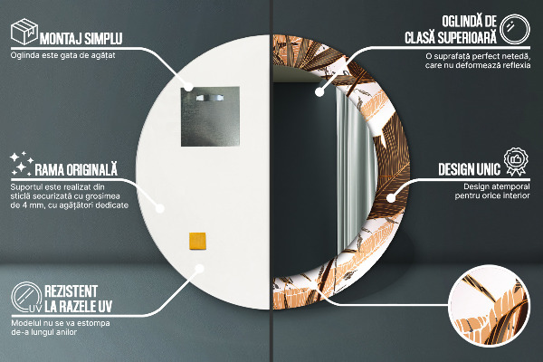 Round mirror frame with print Palm leaves