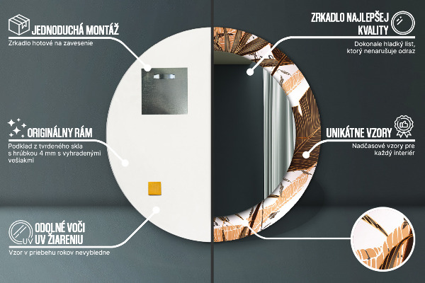 Round mirror frame with print Palm leaves