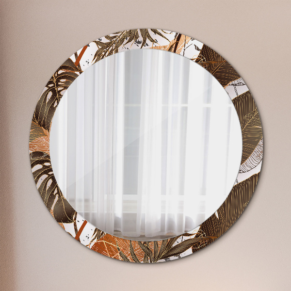 Round mirror frame with print Palm leaves