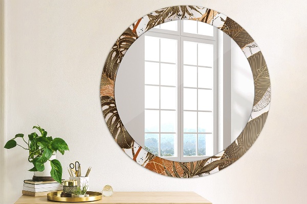 Round mirror frame with print Palm leaves