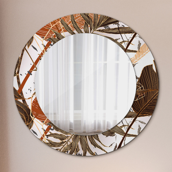 Round mirror frame with print Palm leaves