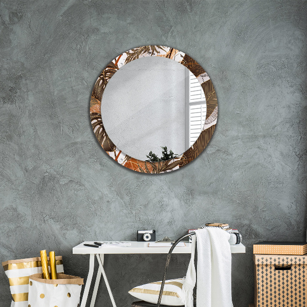 Round mirror frame with print Palm leaves