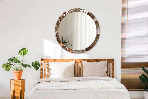 Round mirror frame with print Palm leaves