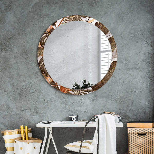 Round mirror frame with print Palm leaves
