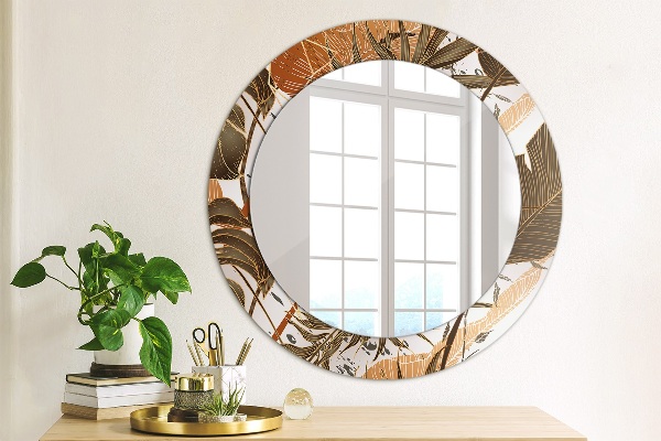 Round mirror frame with print Palm leaves
