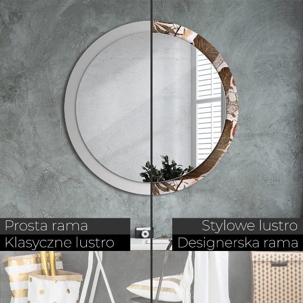 Round mirror frame with print Palm leaves