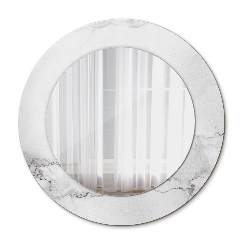 Round mirror frame with print White marble