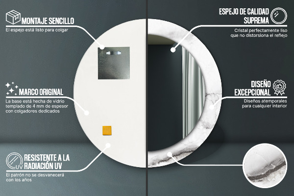 Round mirror frame with print White marble