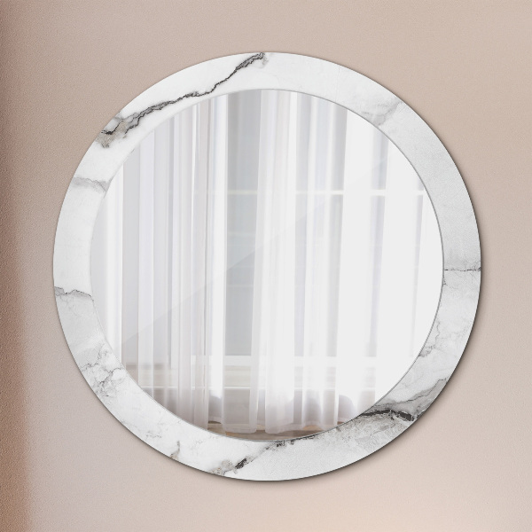 Round mirror frame with print White marble
