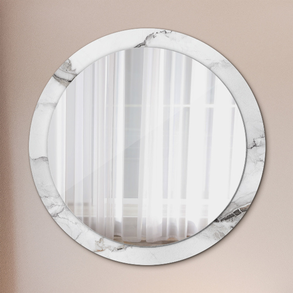 Round mirror frame with print White marble