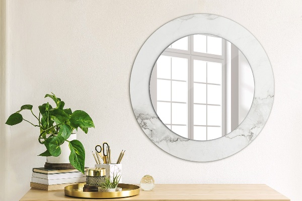 Round mirror frame with print White marble