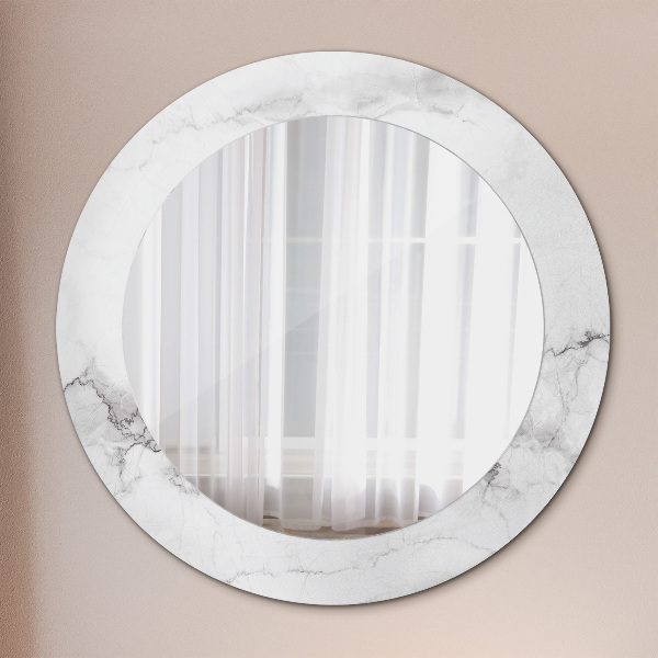 Round mirror frame with print White marble