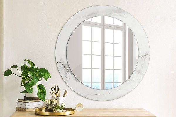 Round mirror frame with print White marble