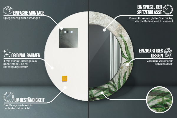 Round mirror frame with print Fern leaves