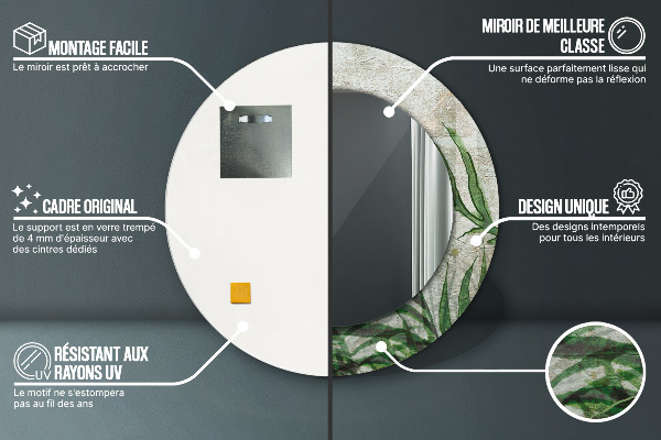 Round mirror frame with print Fern leaves