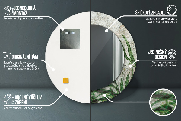 Round mirror frame with print Fern leaves