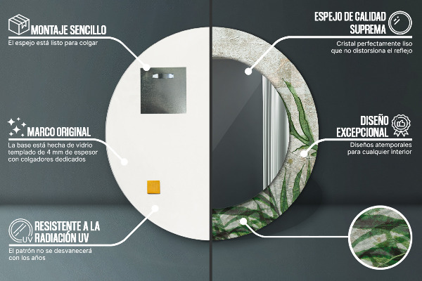 Round mirror frame with print Fern leaves