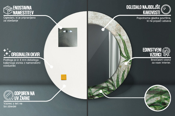 Round mirror frame with print Fern leaves