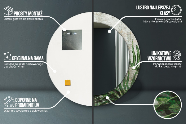 Round mirror frame with print Fern leaves