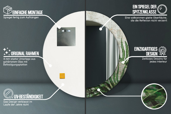 Round mirror frame with print Fern leaves