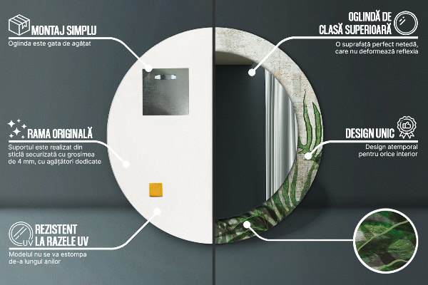 Round mirror frame with print Fern leaves