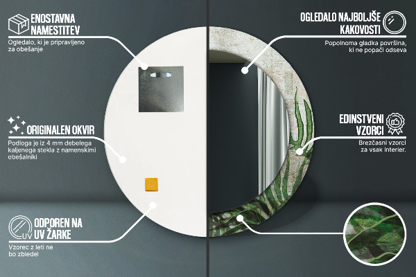 Round mirror frame with print Fern leaves