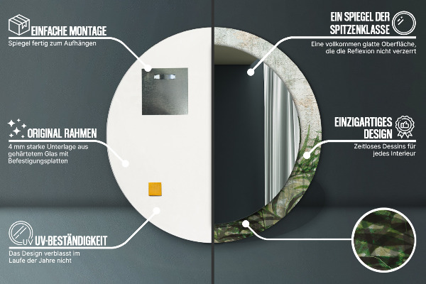 Round mirror frame with print Fern leaves