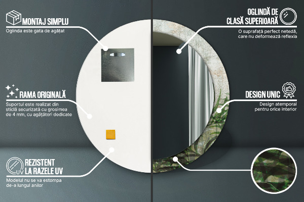 Round mirror frame with print Fern leaves