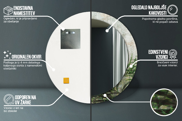 Round mirror frame with print Fern leaves