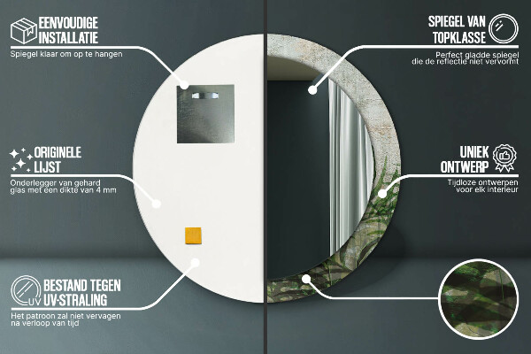 Round mirror frame with print Fern leaves