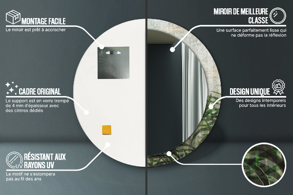 Round mirror frame with print Fern leaves