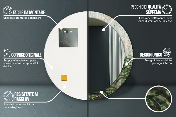 Round mirror frame with print Fern leaves