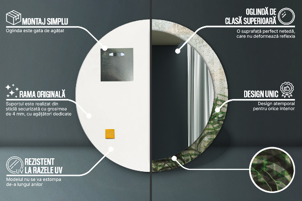 Round mirror frame with print Fern leaves