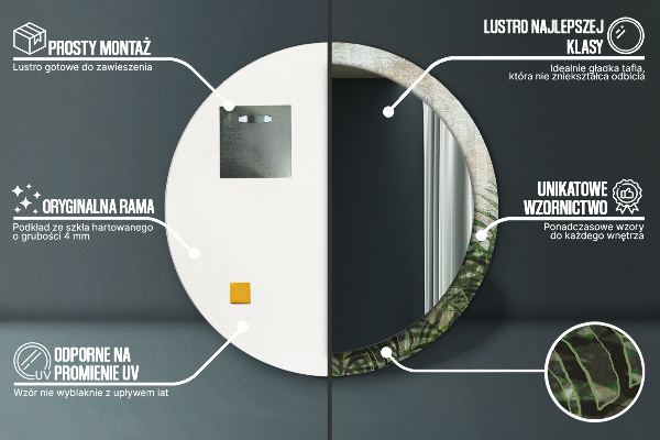 Round mirror frame with print Fern leaves