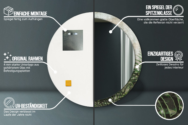 Round mirror frame with print Fern leaves