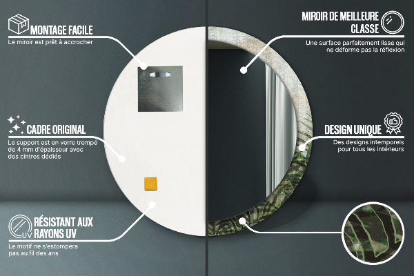 Round mirror frame with print Fern leaves