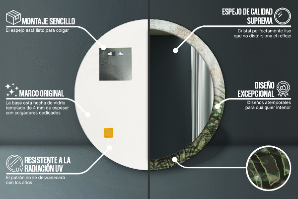 Round mirror frame with print Fern leaves