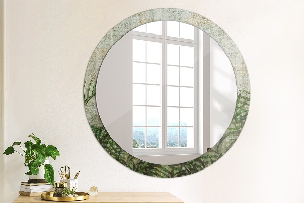Round mirror frame with print Fern leaves