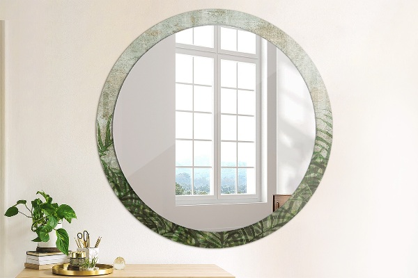 Round mirror frame with print Fern leaves