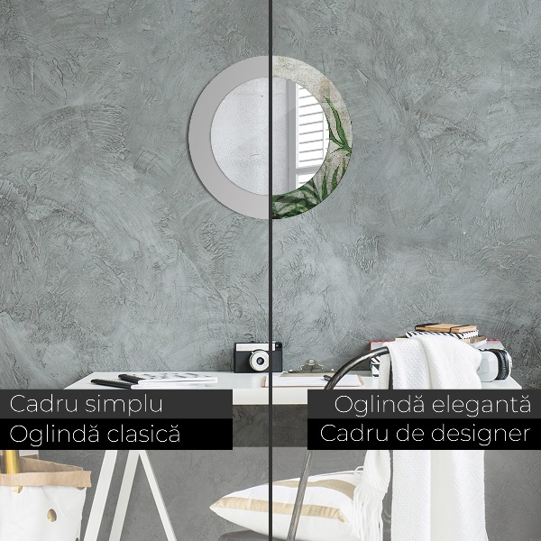 Round mirror frame with print Fern leaves