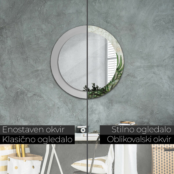 Round mirror frame with print Fern leaves
