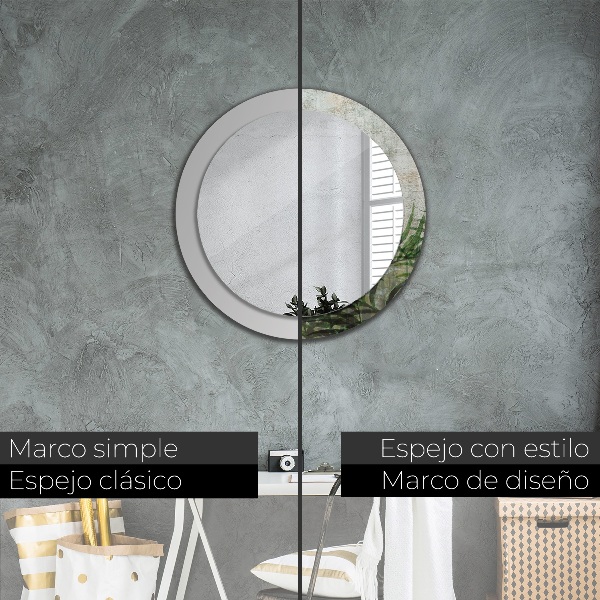 Round mirror frame with print Fern leaves