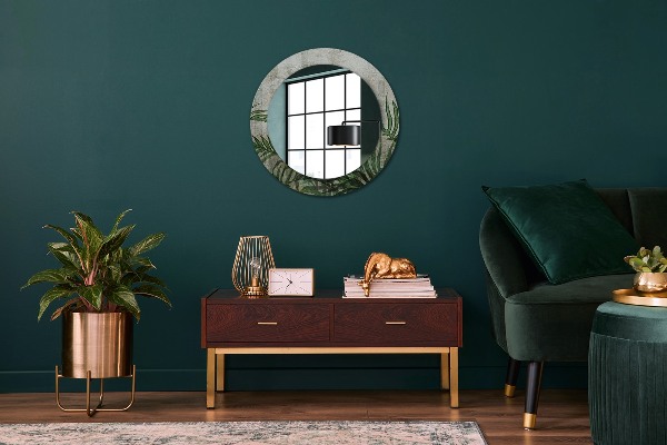 Round mirror frame with print Fern leaves